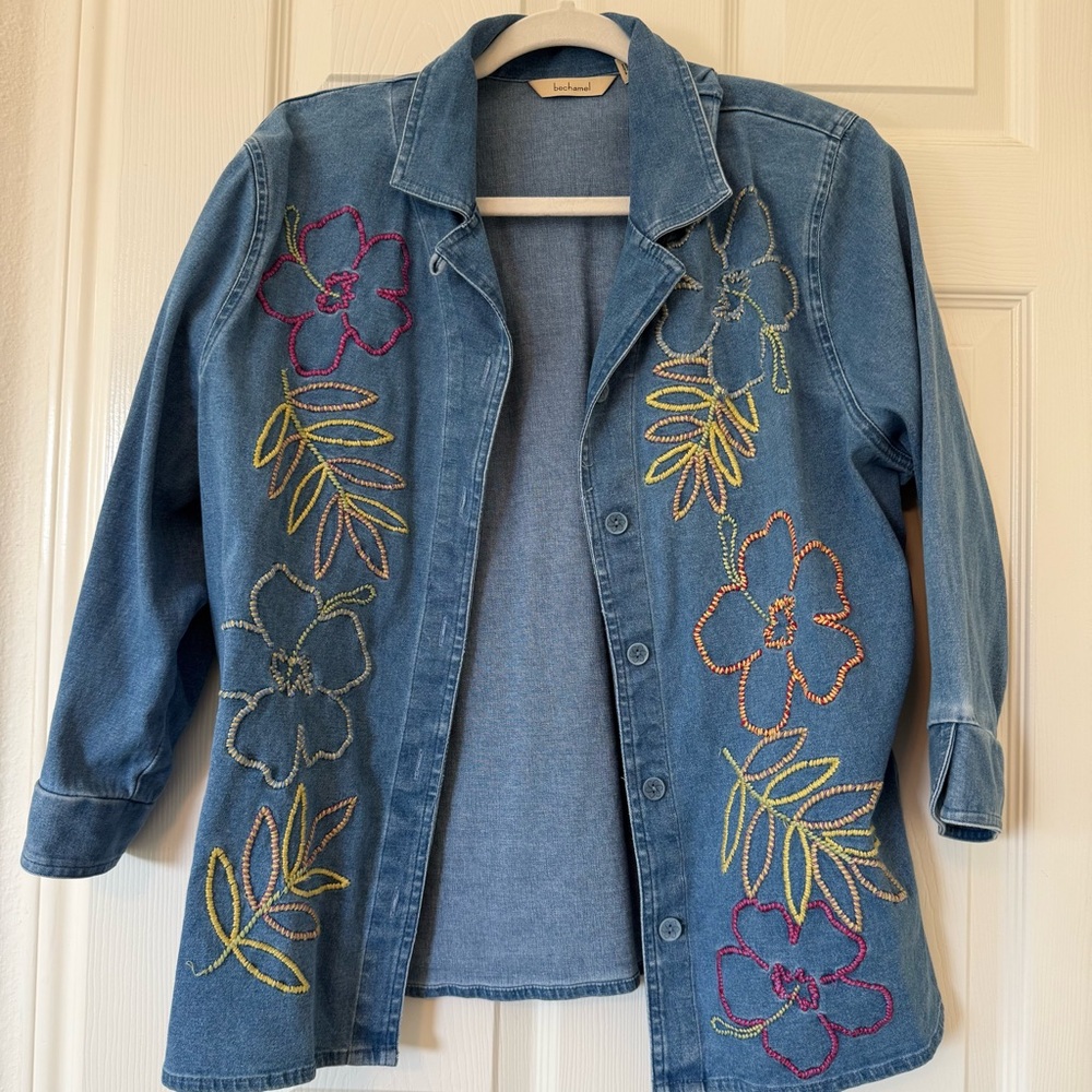 Bechamel Blue Denim Jacket cotton worn in embroidered vacation